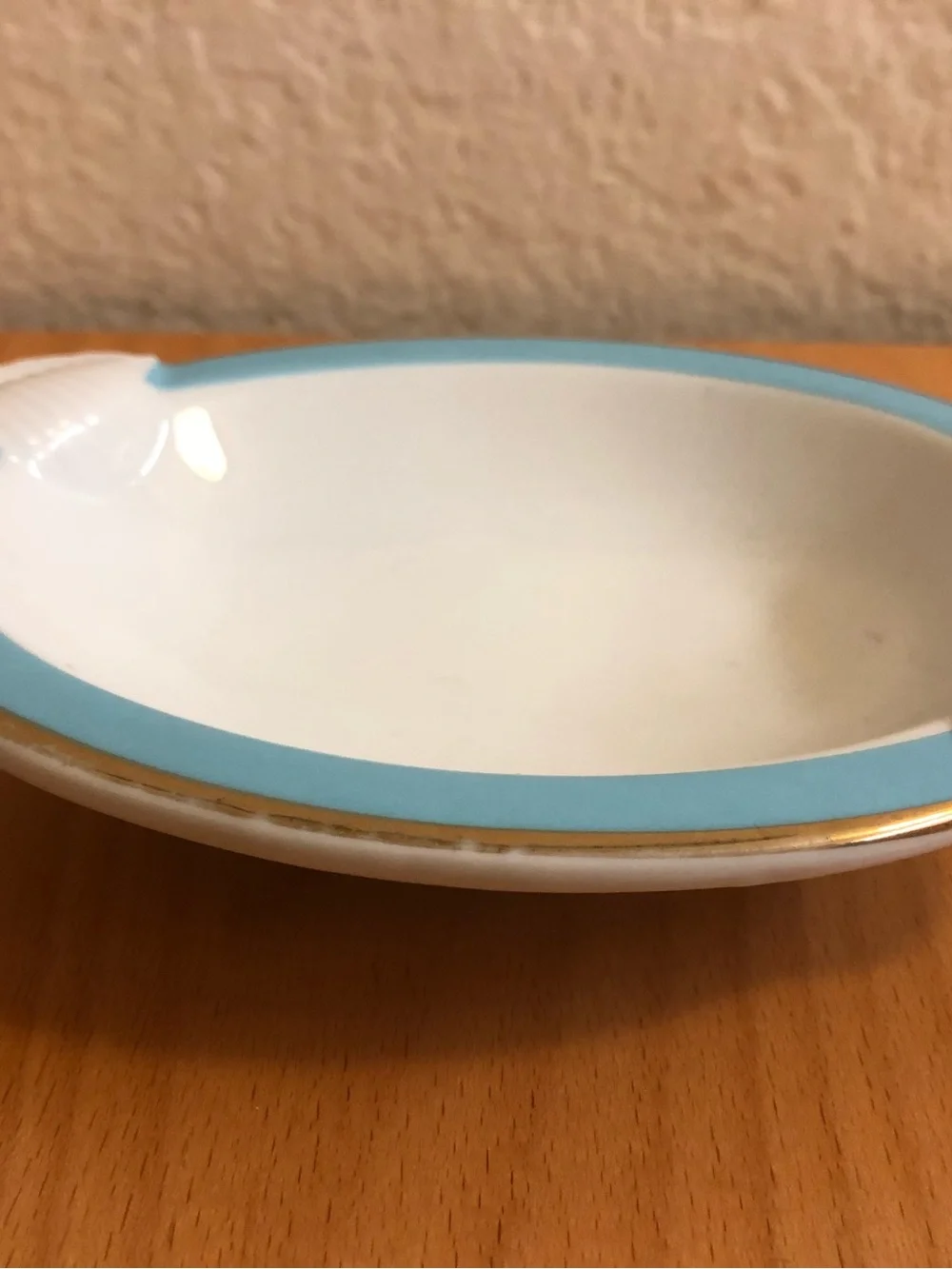 Vintage Seafoam Blue Trim Ceramic Soap dish with Shell Accents